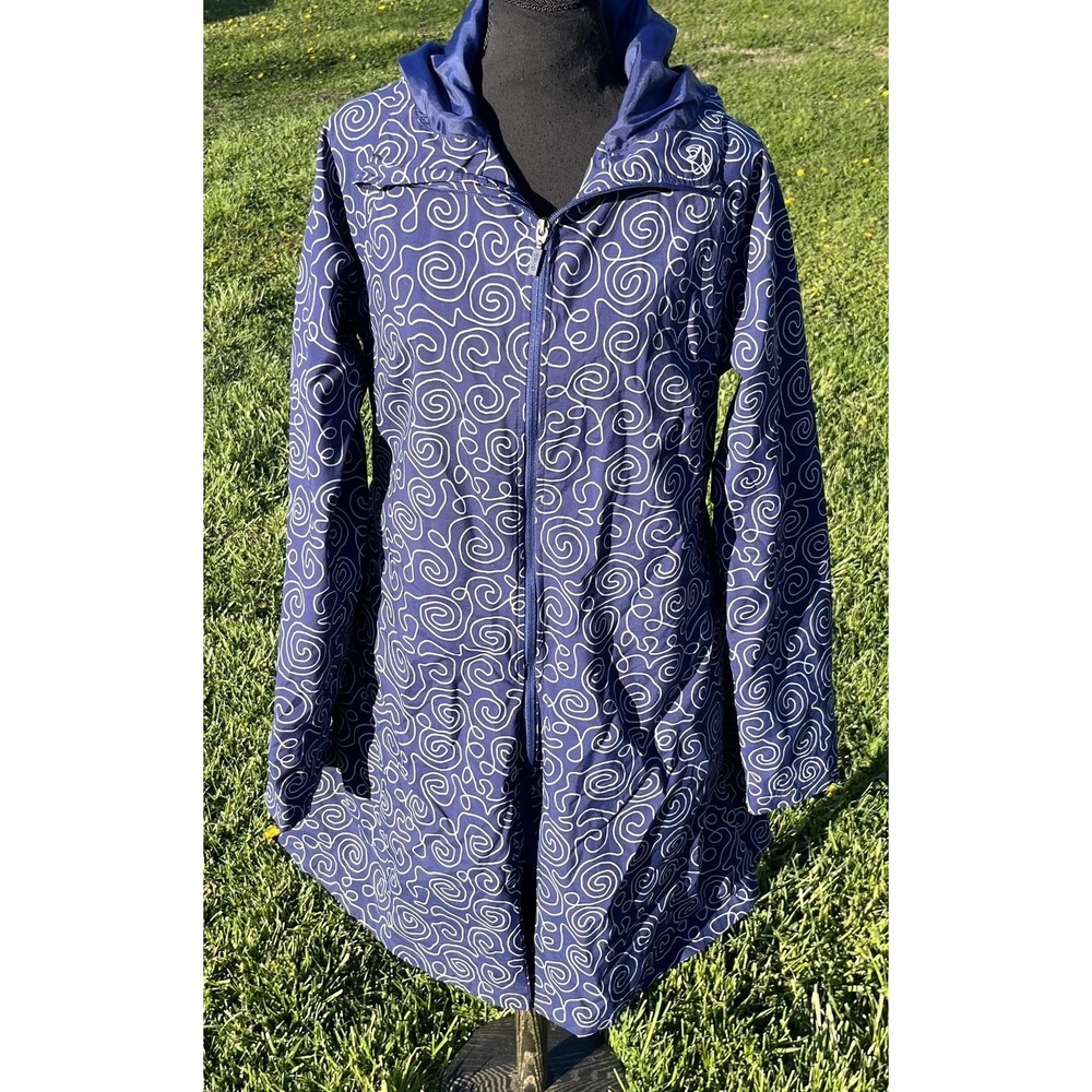 AGU Jacket Womens XL Blue Hooded Windbreaker Raincoat Reflective Print‎ Cycling - Picture 4 of 14